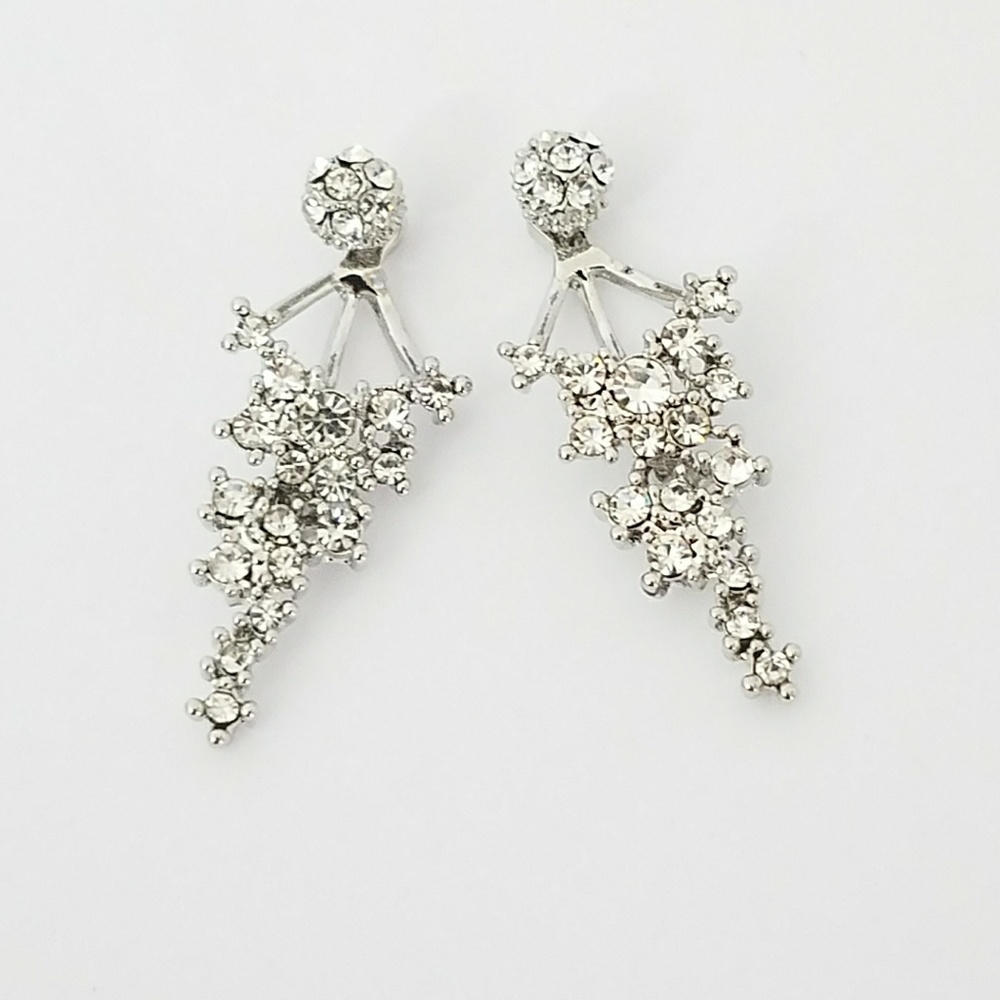 Rhodium Plated Unique Double Side Dangle Earrings